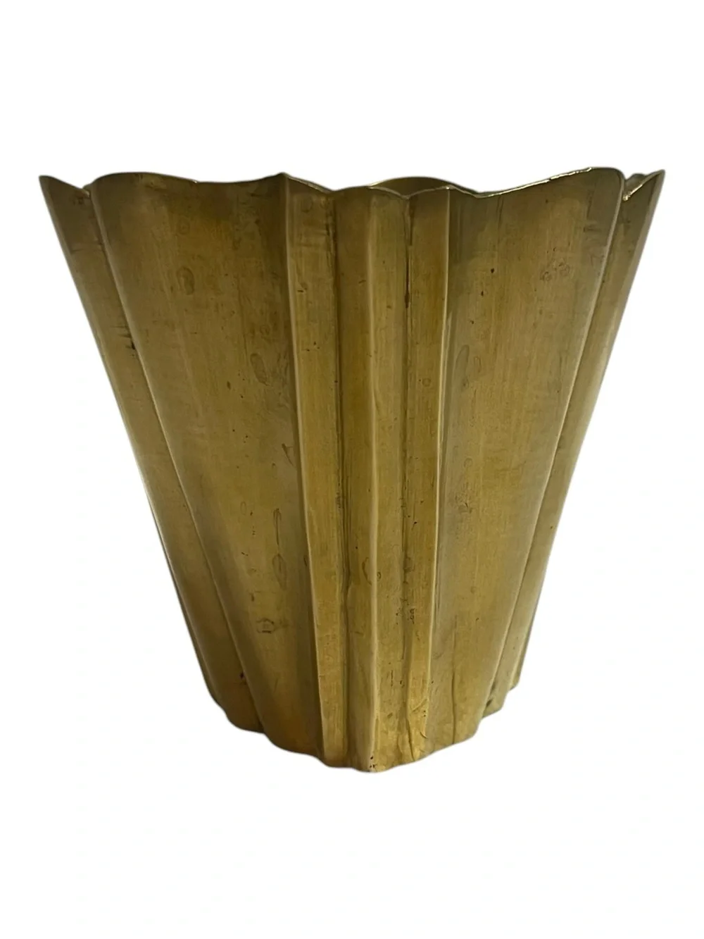 Vintage Solid Brass Vase Planter Scalloped Tulip Mid Century Modern Small 4 Inch